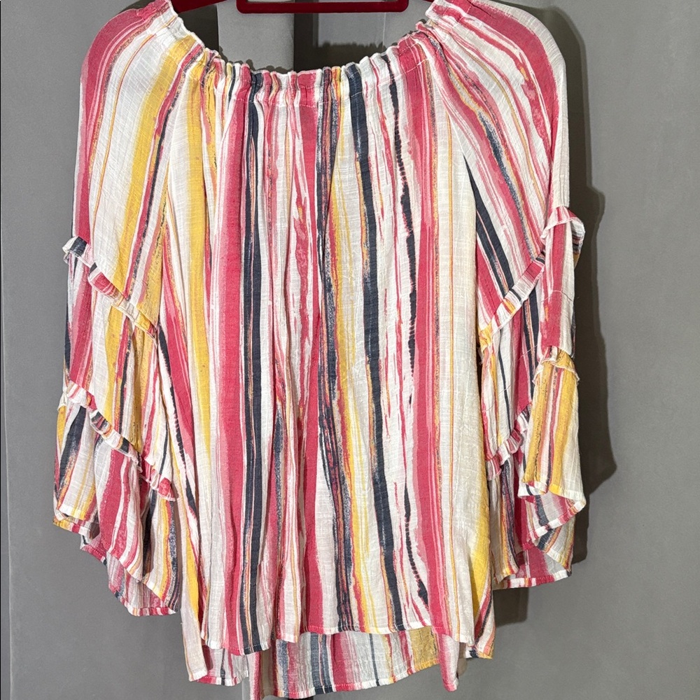 Zac And Rachel Multi Color Top with Ruffle Sleeves Size Large